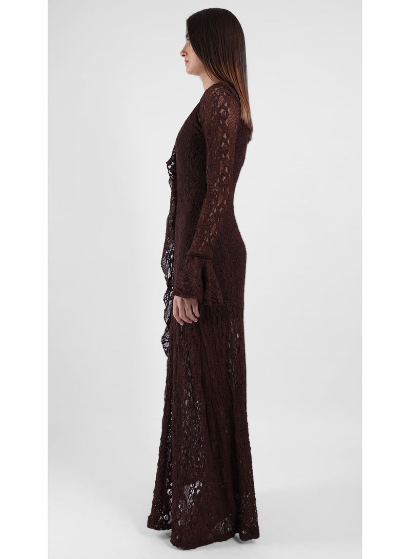 KYVELi Women's Lace Elegance Maxi Dress- Brown - Image 4