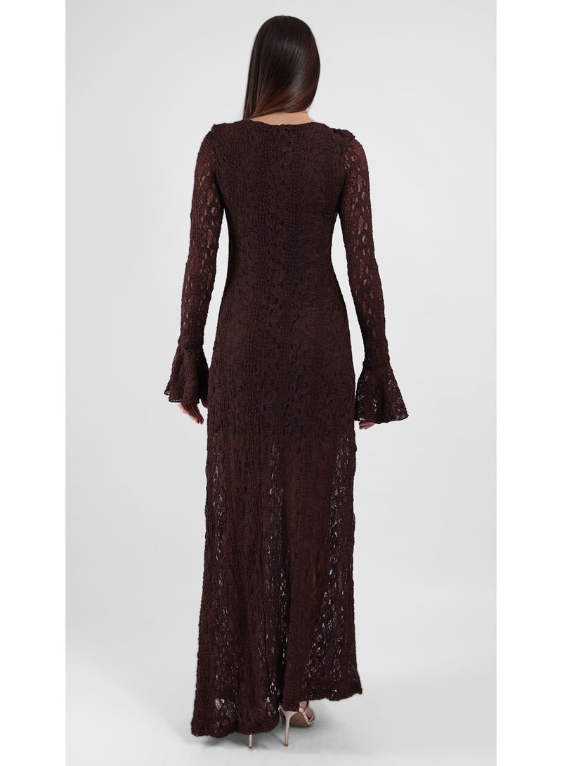 KYVELi Women's Lace Elegance Maxi Dress- Brown - Image 5