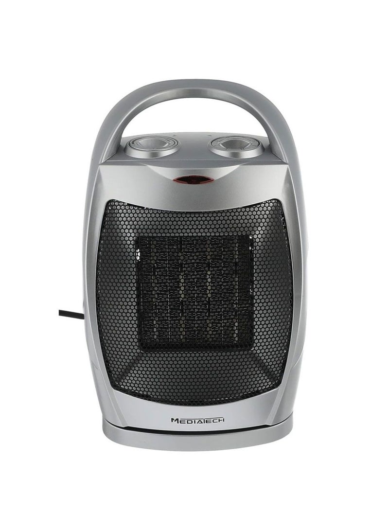Media Tech Electric Ceramic Heater 1500 Watt - Safety Lock - Silver - MT-CH003
