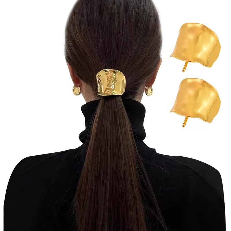 KINFENE 2 Pack Golden Lava High Ponytail Buckle Hair Cuff Metal Dress Up Hair Ring for Long Hair Horsetail Hair Ties Hair Bands Hair Clips