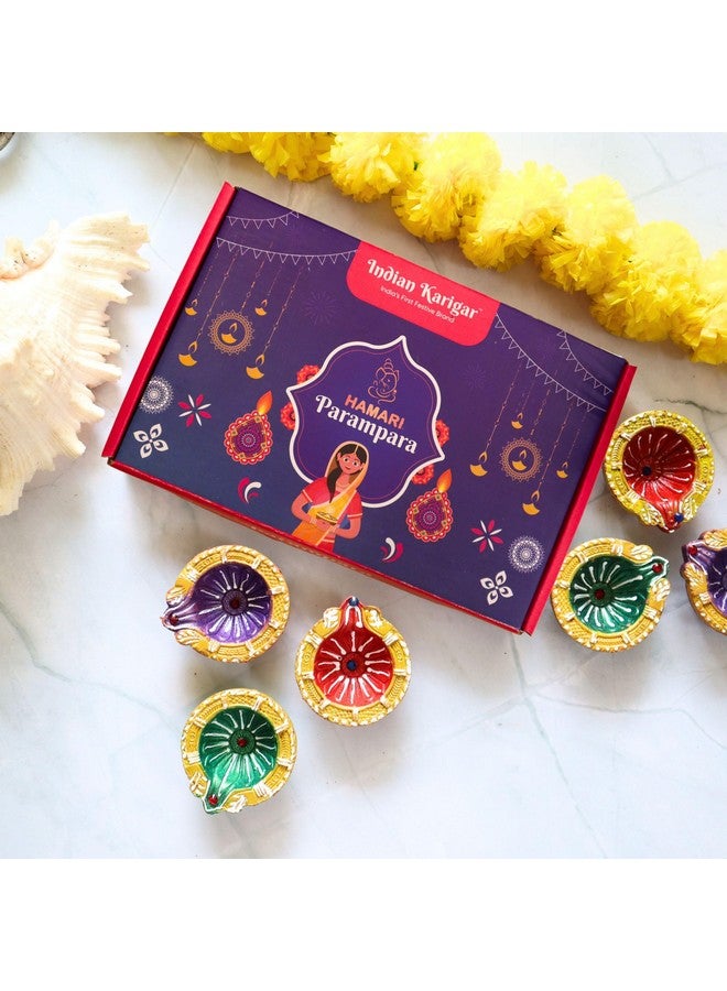 Indian Karigar هدايا ديوالي من كاريغار الهندية 6 مصابيح ديوالي لمهرجان ديوالي عناصر تزيين ديوالي لتزيين المنزل مصابيح زخرفية من الطين لمهرجان ديوالي هدايا ديوالي للتزيين - Image 2