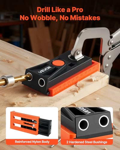 VEVOR Pocket Hole Jig Kit 12 to 112 in Adjustable Mini Jig Pocket Hole System with Step Drill Hex Wrench Drill Stop Ring Square Drive Bit and Screws Reinforced Nylon Frame for Woodworking - Image 3