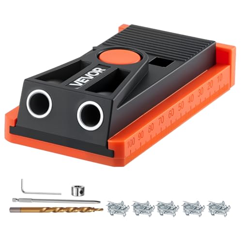 VEVOR Pocket Hole Jig Kit 12 to 112 in Adjustable Mini Jig Pocket Hole System with Step Drill Hex Wrench Drill Stop Ring Square Drive Bit and Screws Reinforced Nylon Frame for Woodworking - Image 1