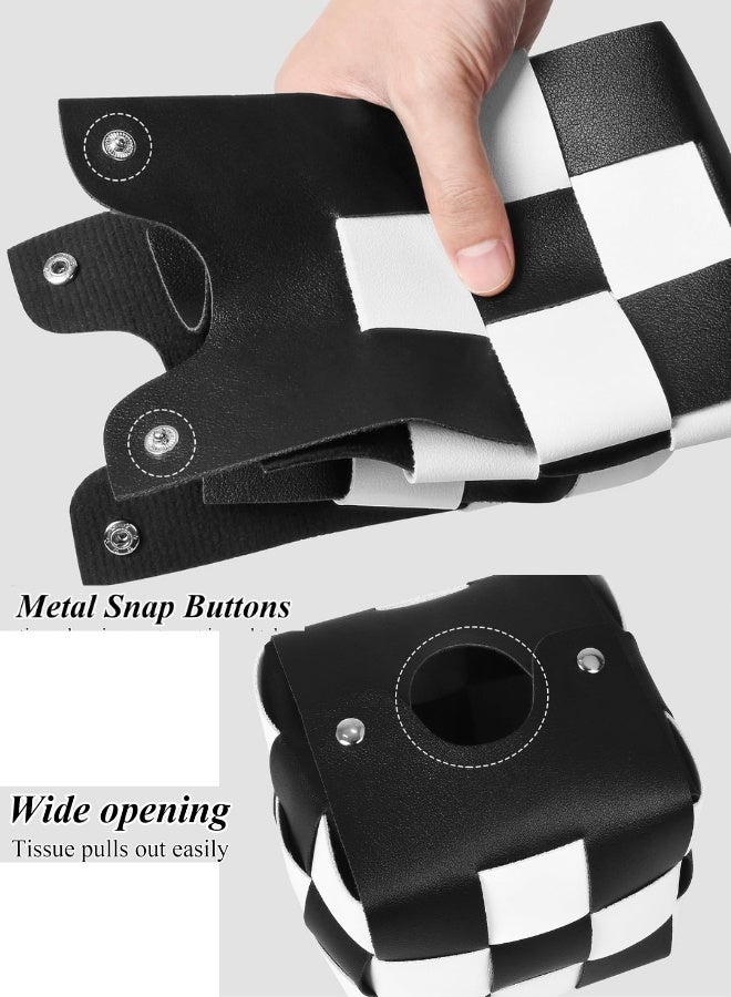 Chase Up Tissue Box Cover, Modern PU Leather Square Tissues Boxs Holder, Cube Tissues Boxs Covers, Stylish Checkerboard for Bathroom Vanity Countertop, Night Stands, Office Desk & Car, Black& White - Image 2