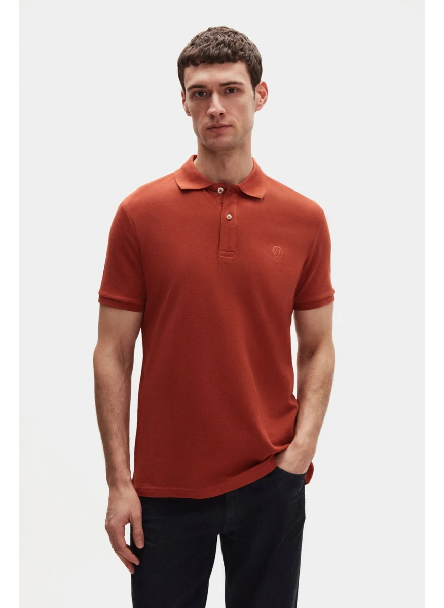 دي أس دامات Regular Fit Tile Pique Textured 100% Cotton Non-Curl Polo Collar Embroidered T-Shirt 4HC14ORT51000