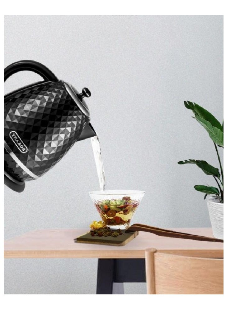 sokany 1.7L Electric Kettle,2200W Portable Fast Electric Hot Water Kettle Stainless Steel Double Wall Electric Kettle for Tea & Coffee,Black,SK-1032  - Image 2