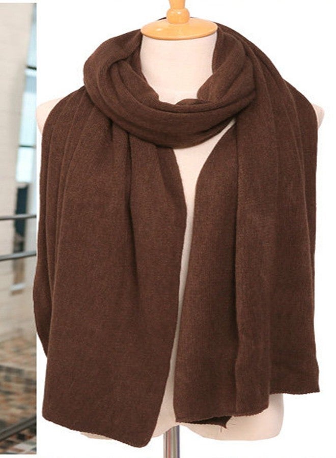Wander Agio Womens Warm Long Shawl Winter Upset Large Scarf Pure Color Coffee - Image 4