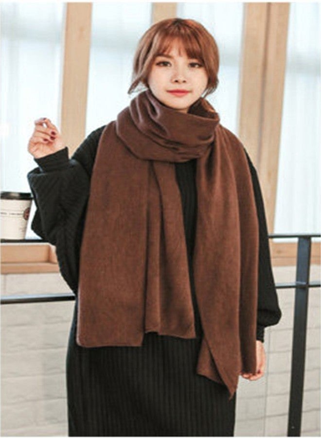 Wander Agio Womens Warm Long Shawl Winter Upset Large Scarf Pure Color Coffee - Image 2