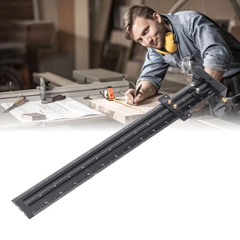 Black Aluminum Alloy T Type Scribing Ruler 380x68mm Sliding Precision Measuring Tool - Image 3