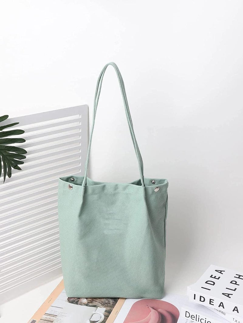 Glowic Large Canvas Tote Bags For Women With Zipper | Shopping Bag For Grocery, Travel, Beach | Shoulder Handbags For Women, College Bags For Girls Stylish Trendy (Wbag-41), Green - Image 4