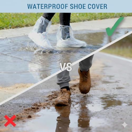Yabercha 24pcs (12Pairs) Waterproof Shoe Covers, Shoe Covers for Rain, Disposable Shoe Covers, Rain Shoe Covers, Plastic Boot and Shoe Covers for Men and Women (Transparent) - Image 5