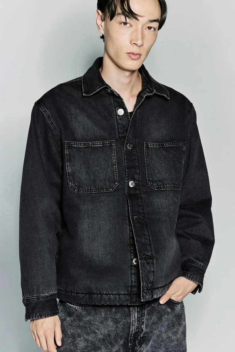 H&M Regular Fit Teddy-lined denim overshirt