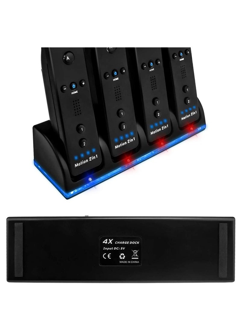 Wii Remote Controller Charger Station Upgraded, 4 Port Charging Station with 4 Batteries Pack USB Charging Cable LED Indicator Compatible with Nintendo Wii Remote Controllers