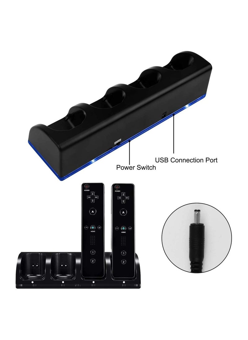 Wii Remote Controller Charger Station Upgraded, 4 Port Charging Station with 4 Batteries Pack USB Charging Cable LED Indicator Compatible with Nintendo Wii Remote Controllers