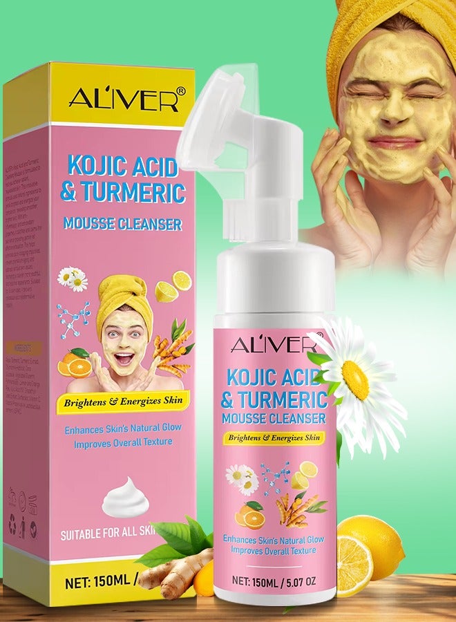 ALIVER 150 مل من موس التنظيف بحمض الكوجيك والكركم رغوة التنظيف بحمض الكوجيك والكركم تقلل من البقع الداكنة تساعد على توازن زيت البشرة والماء تتلاشى البقع تزيل الكيراتين الزائد تنظف الزيت تنقي المسام - Image 1