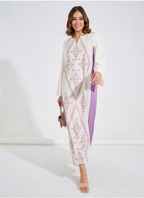 Side Contrast Panel Printed Jalabiya