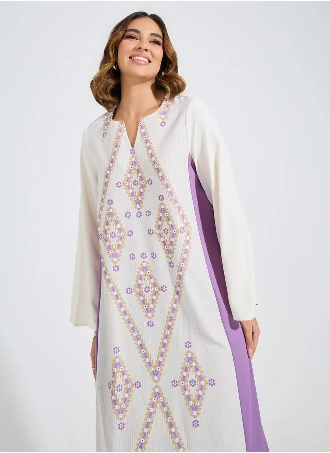 Styli Side Contrast Panel Printed Jalabiya