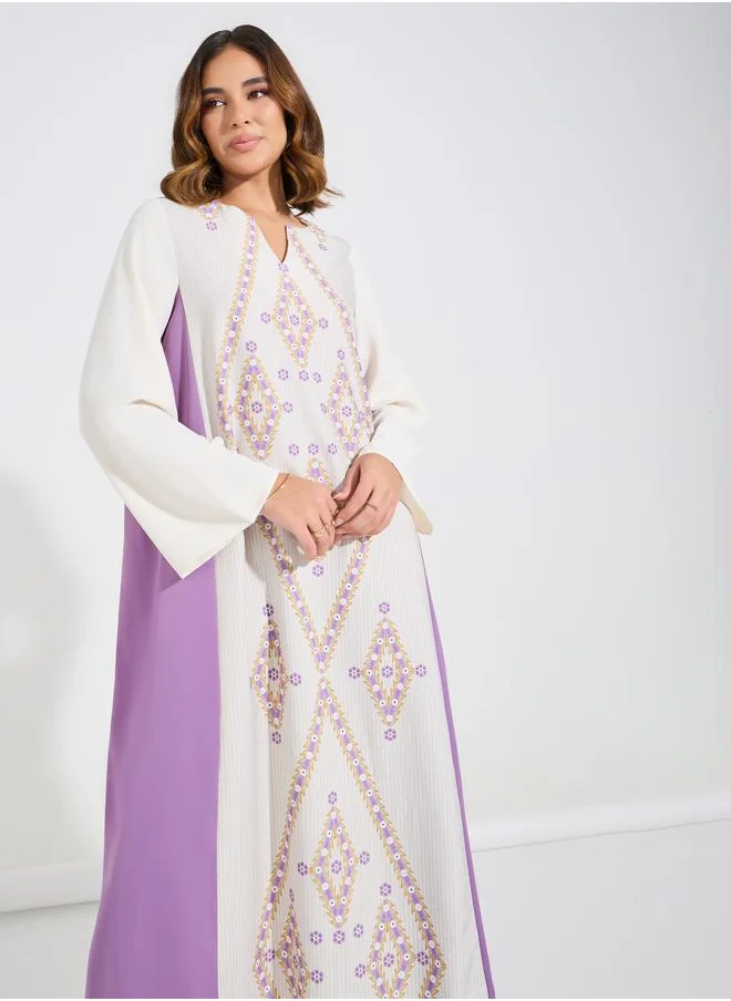 Take Two Side Contrast Panel Printed Jalabiya