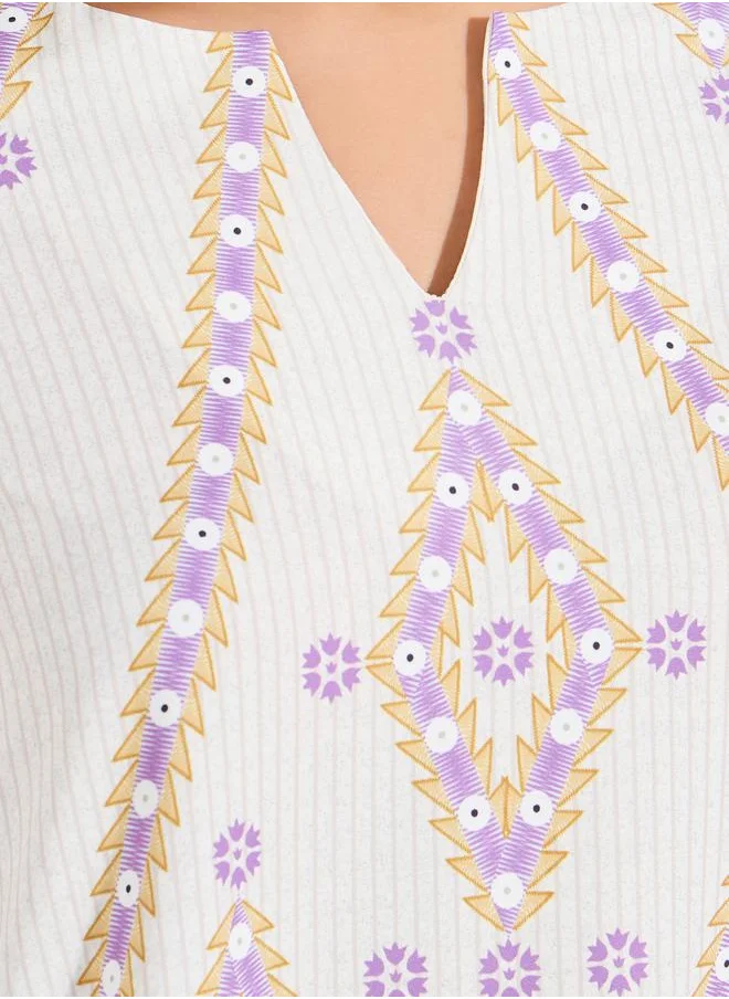Take Two Side Contrast Panel Printed Jalabiya