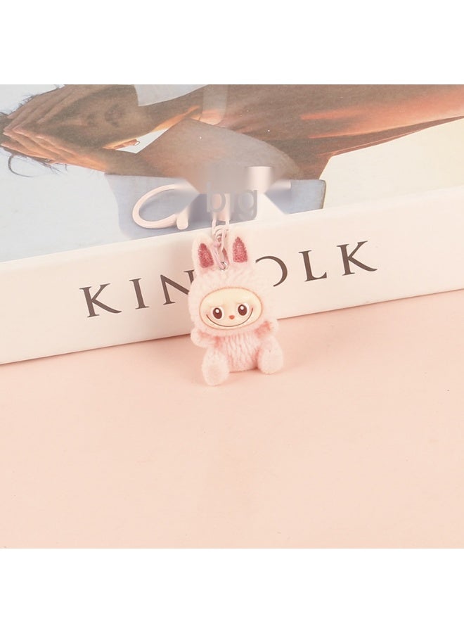 NIBEMINENT Resin Cartoon Cute Flocking LABUBU Keychain, Pendant Doll Accessory Key Chain Gift 