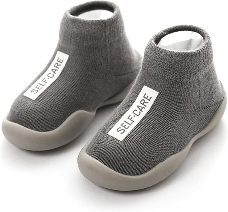 ZONEY Anti-Slip Baby Toddler First Walking Sock Shoes - Lightweight Slip-On with Soft Rubber Sole (Grey) - Image 1