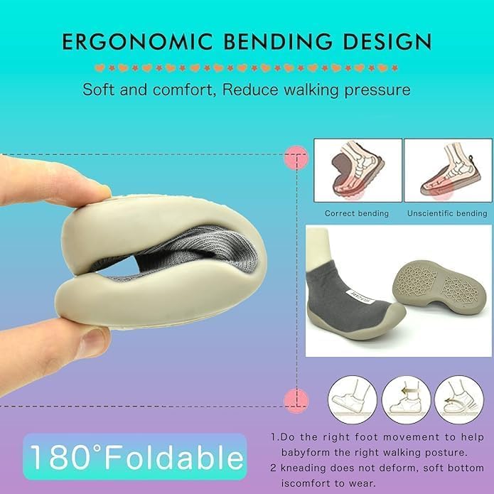 ZONEY Anti-Slip Baby Toddler First Walking Sock Shoes - Lightweight Slip-On with Soft Rubber Sole (Grey) - Image 5