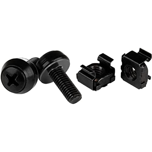 StarTech.com M6 x 12mm Screws and Cage Nuts - 100 Pack - M6 Mounting Screws and Cage Nuts for Server Rack and Cabinet - Black , TAA (CABSCREWM62B) - Image 1