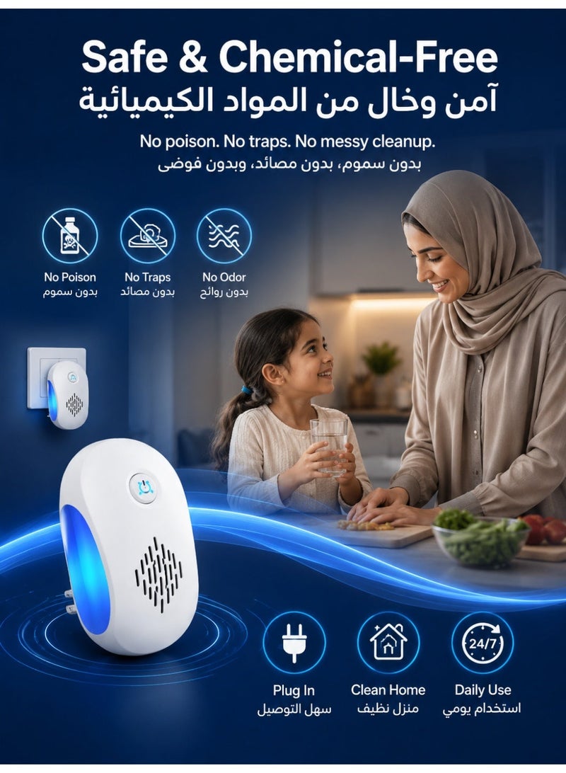 ALongDeng Ultrasonic Pest Repeller 4 Pack, Plug in Electronic Mouse Repellent Indoor, Rodent Repellent Device with Ultrasonic & Electromagnetic Technology, Chemical-Free Pest Control for Home, Kitchen, Bedroom, Garage & Whole House Protection - Image 5