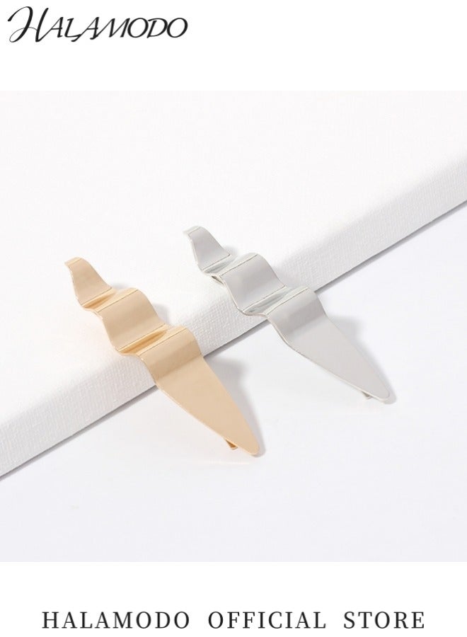 هالامودو مشبك شعر فضي بسيط مشبك شعر بخطوط ناعمة إكسسوار شعر معدني عصري مشبك شعر دقيق مع تثبيت قوي - Image 2