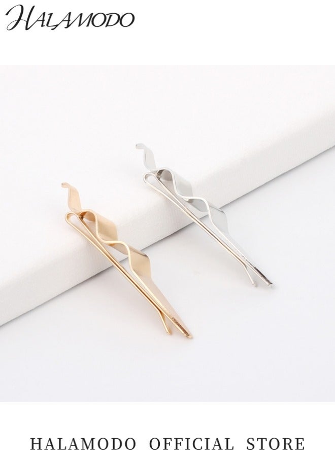هالامودو مشبك شعر فضي بسيط مشبك شعر بخطوط ناعمة إكسسوار شعر معدني عصري مشبك شعر دقيق مع تثبيت قوي - Image 3