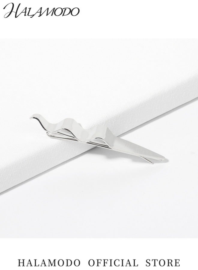 هالامودو مشبك شعر فضي بسيط مشبك شعر بخطوط ناعمة إكسسوار شعر معدني عصري مشبك شعر دقيق مع تثبيت قوي - Image 4