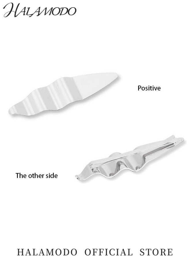 هالامودو مشبك شعر فضي بسيط مشبك شعر بخطوط ناعمة إكسسوار شعر معدني عصري مشبك شعر دقيق مع تثبيت قوي - Image 5