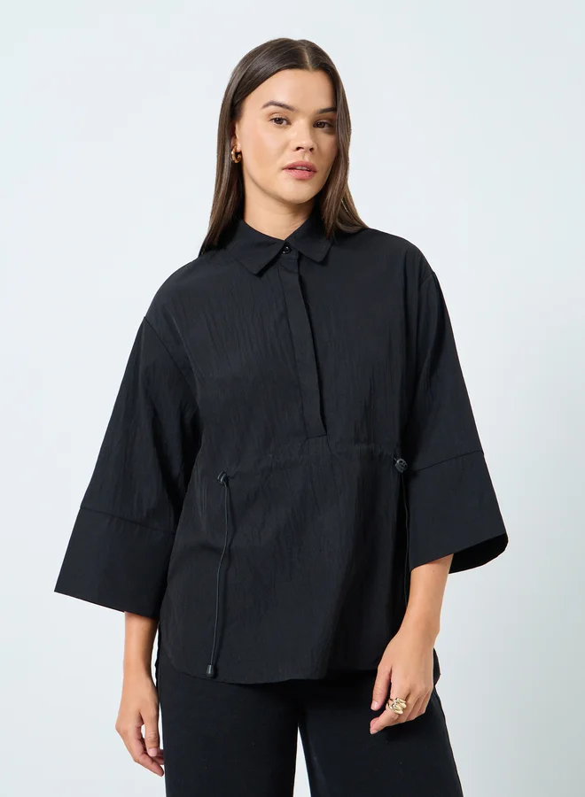 Styli Styli Oversized Drawstring Detail Shirt with 3/4 Sleeve