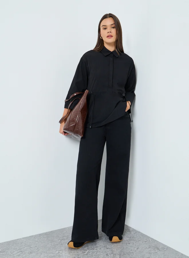 Styli Styli Oversized Drawstring Detail Shirt with 3/4 Sleeve