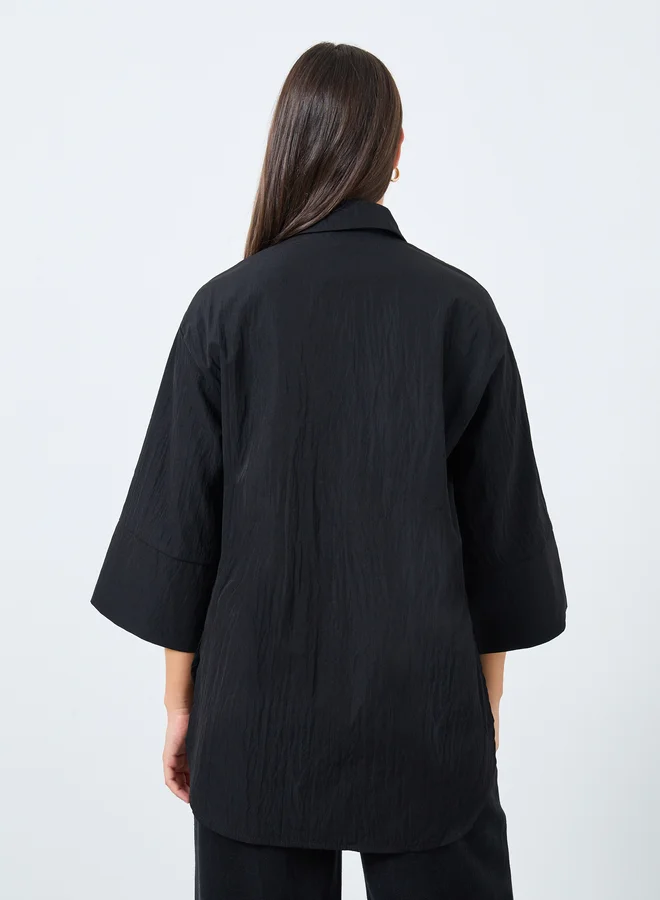 Styli Styli Oversized Drawstring Detail Shirt with 3/4 Sleeve