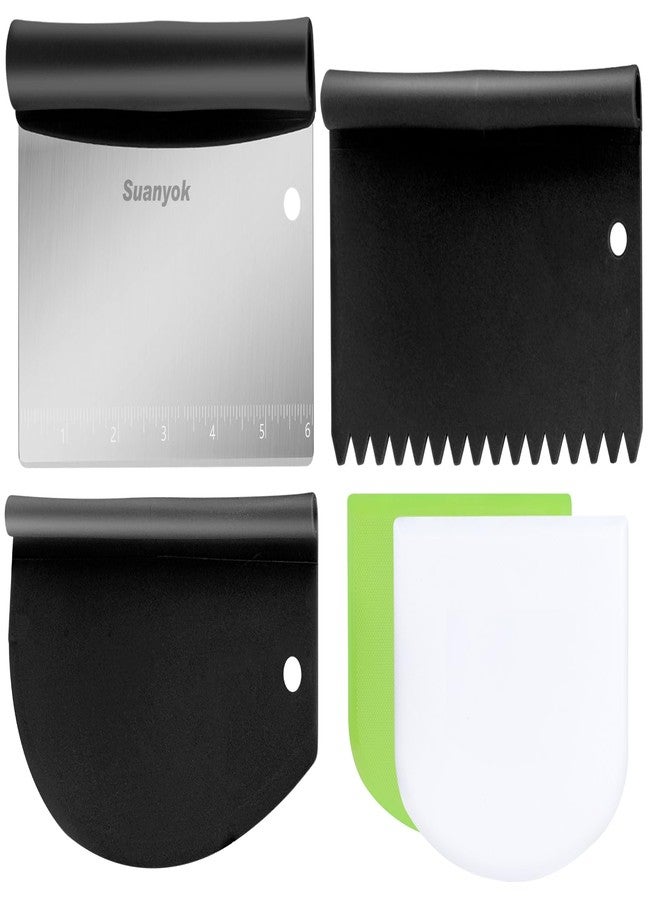 Suanyok Bench Scraper Food Vegetable Chopper,Stainless Steel Pizza Dough Scraper-Flexible Plastic Bowl/Cake Scraper 5-Piece Set,Bread/Pastry/Pizza/Flour/Cheese Cutter (Black) - Image 1