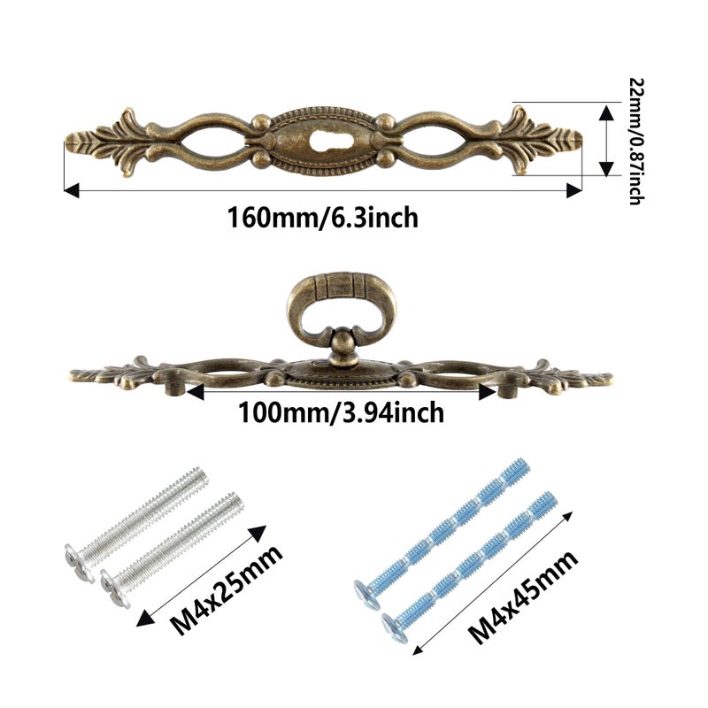 Auxbc 6.3 /160Mm Antique Cabinet Drawer Pulls  Vintage Style Bronze Cabinet Handle Pulls Decorative Cabinet Knobs For Cupboard Cabinet  Dresser  Drawer  Wardrobe  2Pcs - Image 2