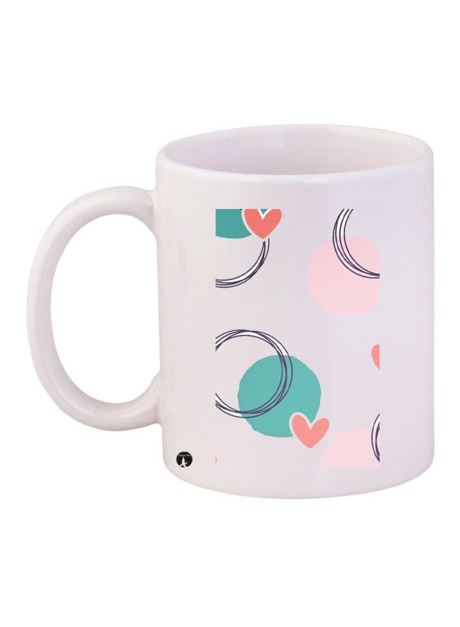 Heart Printed Ceramic Coffee Mug White/Pink/Green 11ounce
