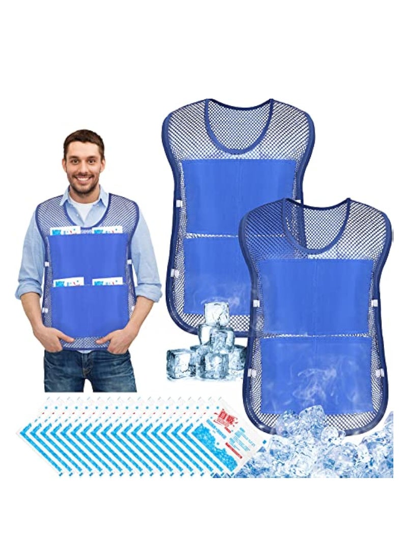 KASTWAVE 2Pcs Ice Vest, Cooling Vest with 16Pcs Ice Packs, Safety Vest, Summer Cooling Vest, Cool Jacket with Pockets for Outdoor Working in the Heat, Fishing, Running, Cycling, Gardening, Sports, Blue  - Image 1
