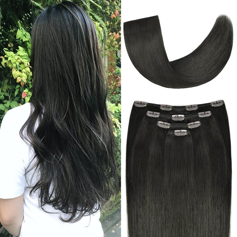 22 Hair Extensions Clip in Human Hair for Women Silky Straight Remy Real Long Human Hair Clip on 90grams 4pieces 1B Color