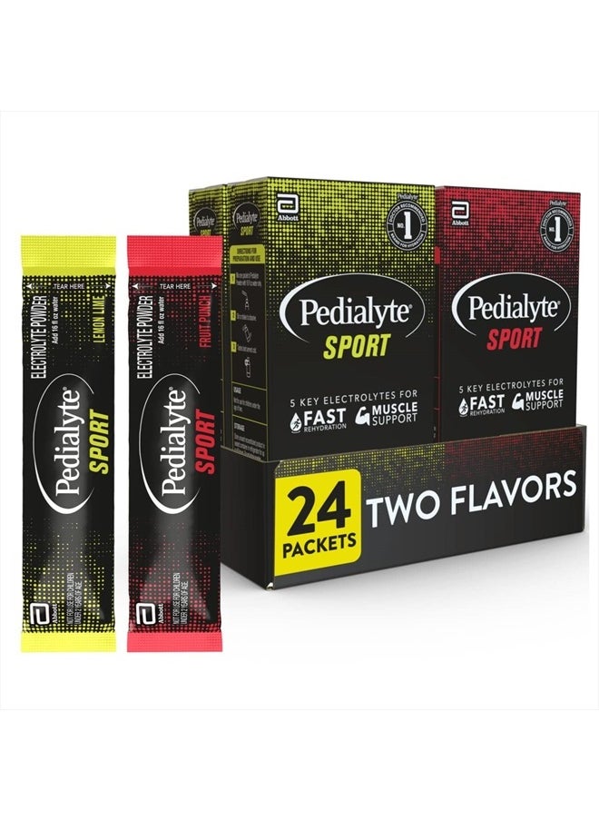 Pedilayte Pedialyte Sport Electrolyte Powder, Fast Hydration with 5 Key Electrolytes for Muscle Support Before, During, & After Exercise, 12 Lemon Lime & 12 Fruit Punch, 0.49-oz Packets (24 Count)  - Image 1