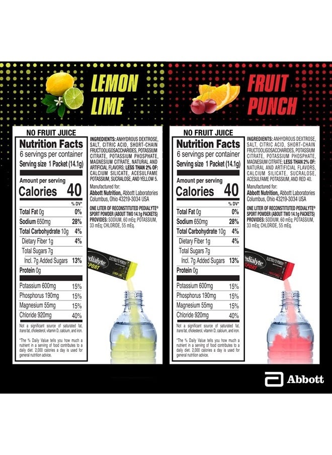 Pedilayte - Pedialyte Sport Electrolyte Powder, Fast Hydration with 5 Key Electrolytes for Muscle Support Before, During, & After Exercise, 12 Lemon Lime & 12 Fruit Punch, 0.49-oz Packets (24 Count) - Image 1