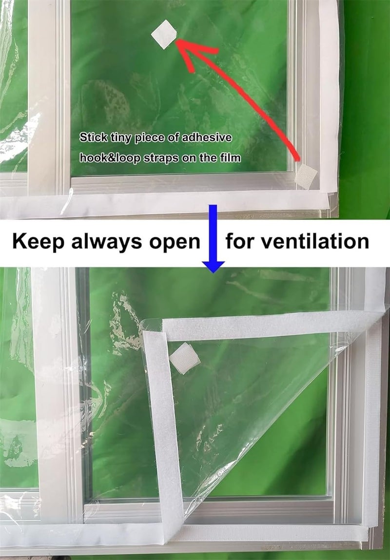 يُسلِّم طقم عزل النوافذ 71 بوصة × 79 بوصة (180 × 200 سم) لفصل الشتاء، يحافظ على برودة المكان، مثبت بأشرطة لاصقة قابلة لإعادة الاستخدام، سهل الفتح، غلاف بلاستيكي متين للنافذة - Image 4