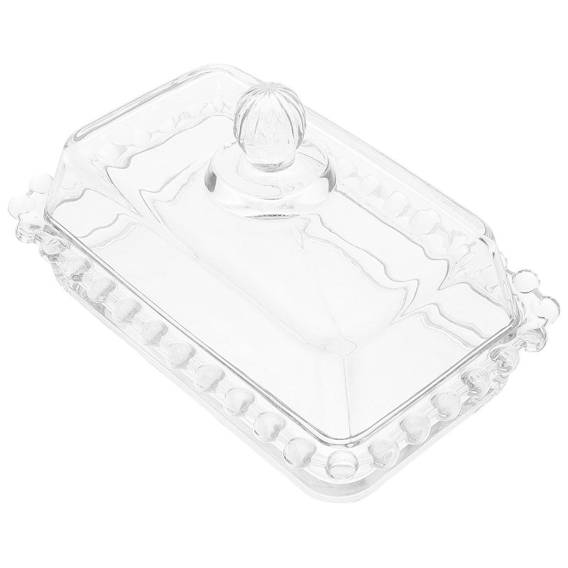 Glass Butter Dish With Lid Pearl Edged Butter Keeper Plate For Kitchen - Image 2
