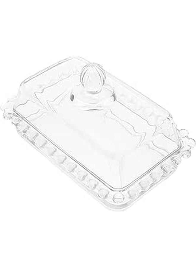 Glass Butter Dish With Lid Pearl Edged Butter Keeper Plate For Kitchen - Image 1