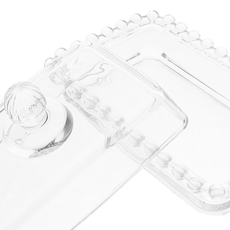 Glass Butter Dish With Lid Pearl Edged Butter Keeper Plate For Kitchen - Image 4
