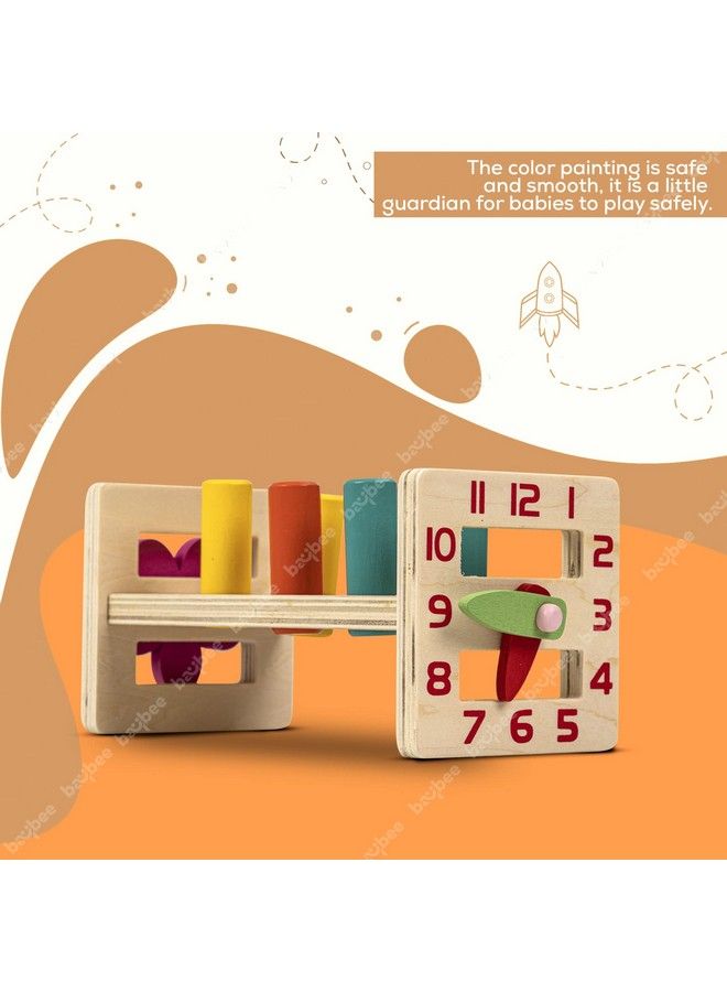 BAYBEE مجموعة ألعاب مطرقة خشبية للأطفال مع ساعة لتنمية المهارات الحركية الدقيقة والبراعة ألعاب مطرقة تعليمية مبكرة للأطفال من سن 3 سنوات فما فوق للأولاد والبنات - Image 4