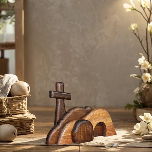 VINAER The Empty Tomb Easter Scene and Cross Decoration, Wooden Empty Tomb Easter Decor Jesus Tomb for Religious Home Office Desktop Decoration - Image 3