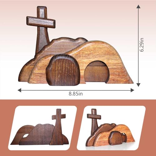 VINAER The Empty Tomb Easter Scene and Cross Decoration, Wooden Empty Tomb Easter Decor Jesus Tomb for Religious Home Office Desktop Decoration - Image 5