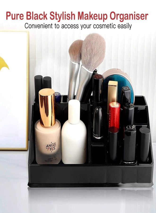 EBOFAB 16 Compartment Cosmetic Organizer Lipstick Holder Makeup Jewelry Box Color - Pure Black - Image 4